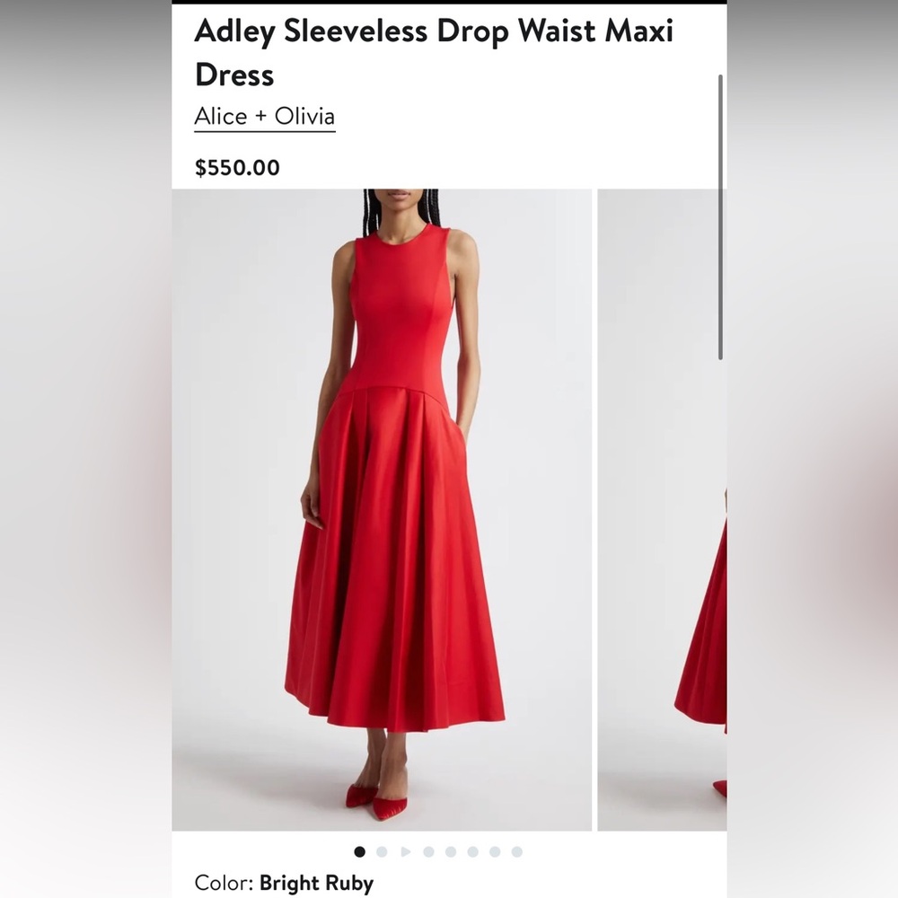 Alice + Olivia Red Pleated Halter Maxi Dress